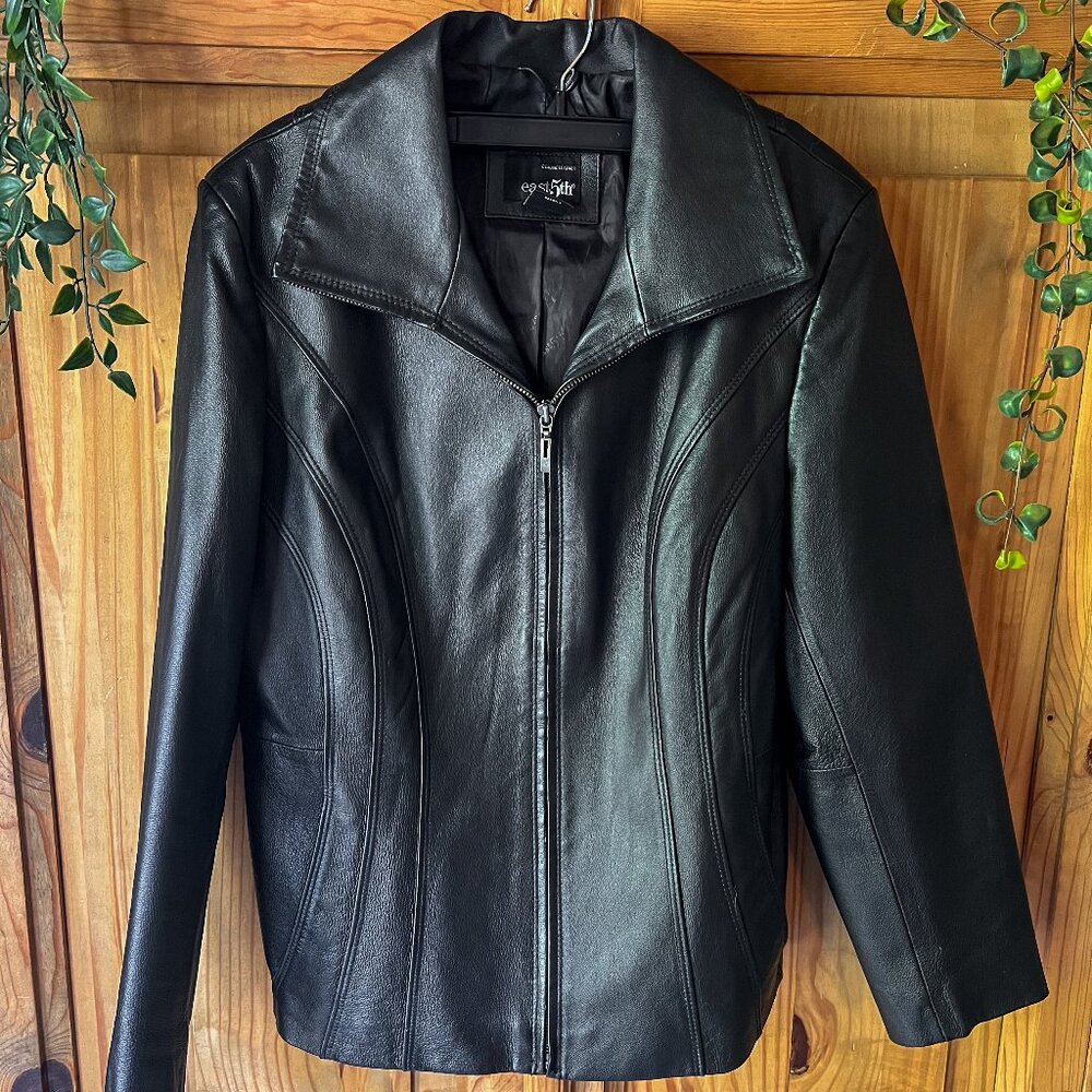 East 5th Women's Leather Moto Jacket Black XL